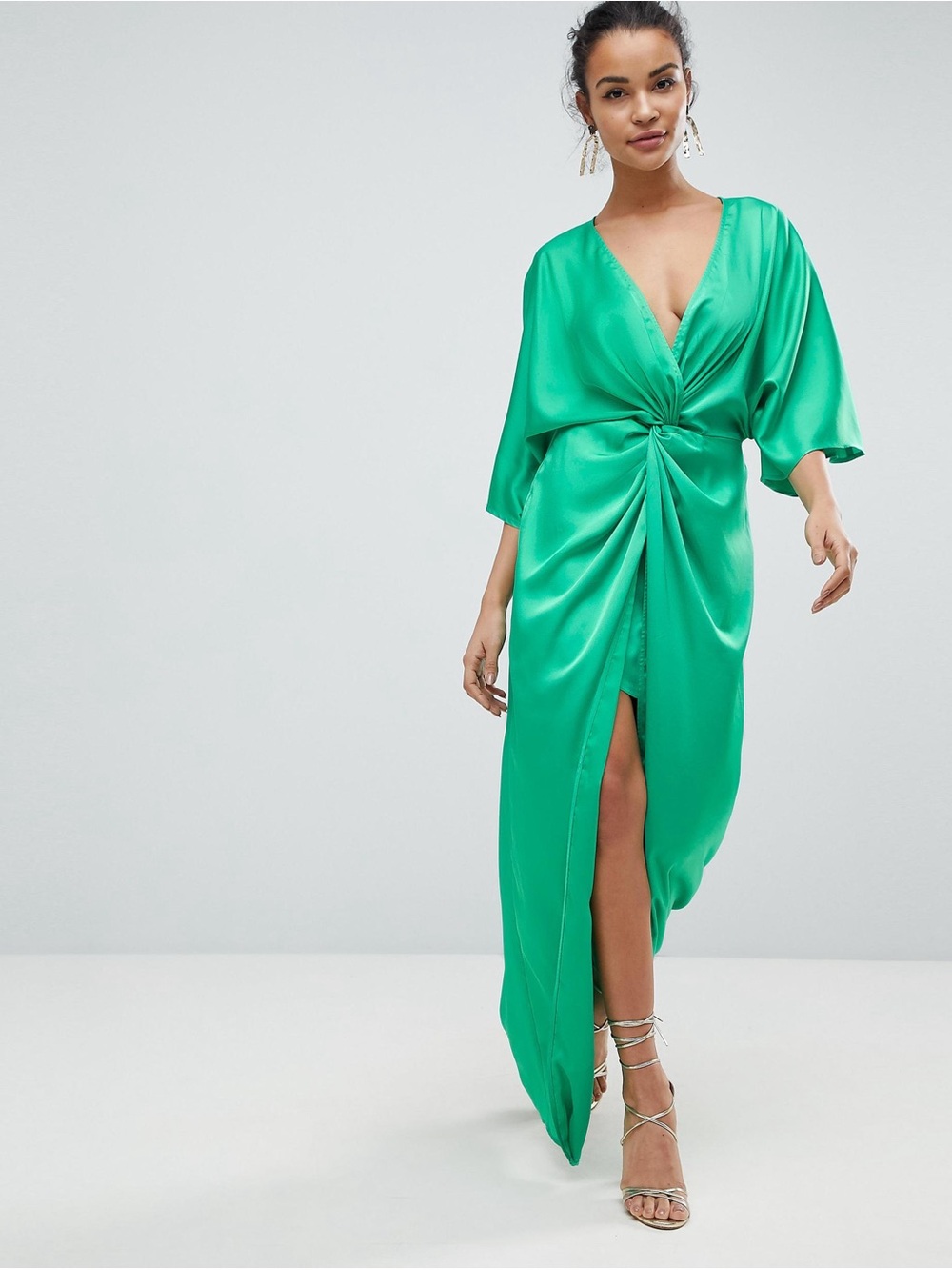 ASOS Emerald Green Satin Twist-Front Maxi Dress